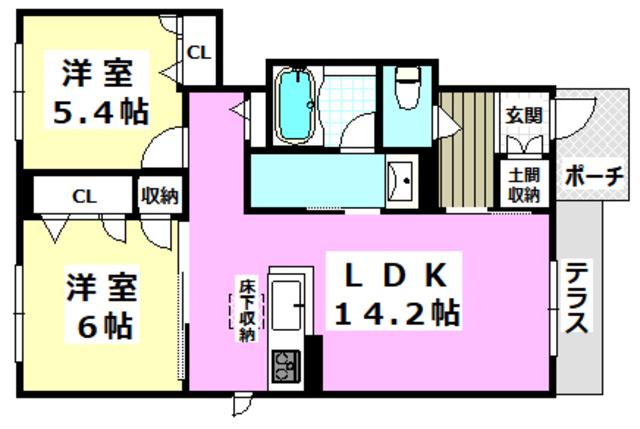ジュネス穂積(2LDK/1階)の間取り写真