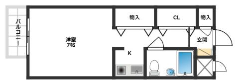 ビエラコート高槻(ワンルーム/2階)の間取り写真