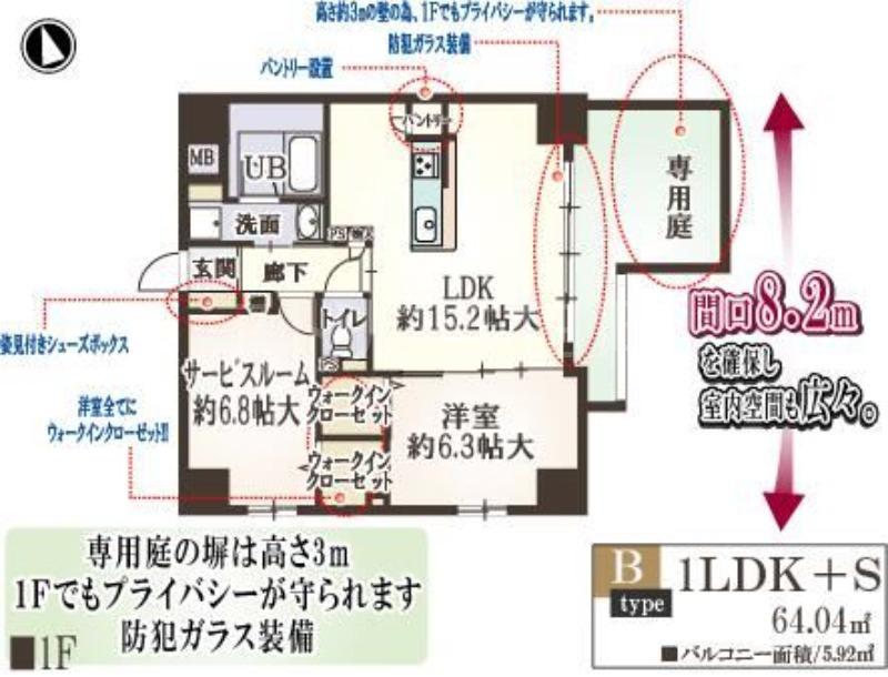 GARDEN COURT 烏ヶ辻(1SLDK/1階)の間取り写真
