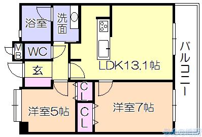 エイルマンション諏訪野町エクシア(2LDK/5階)の間取り写真