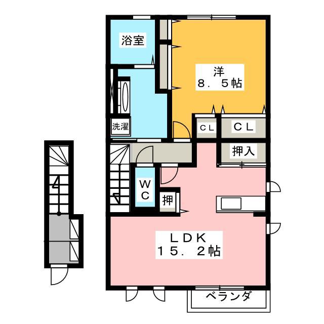 ハイフィールド(1LDK/2階)の間取り写真