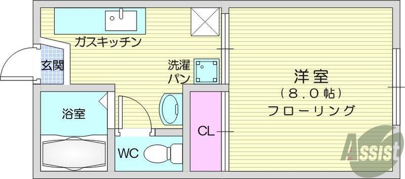 陽光ハイツA棟(1K/1階)の間取り写真
