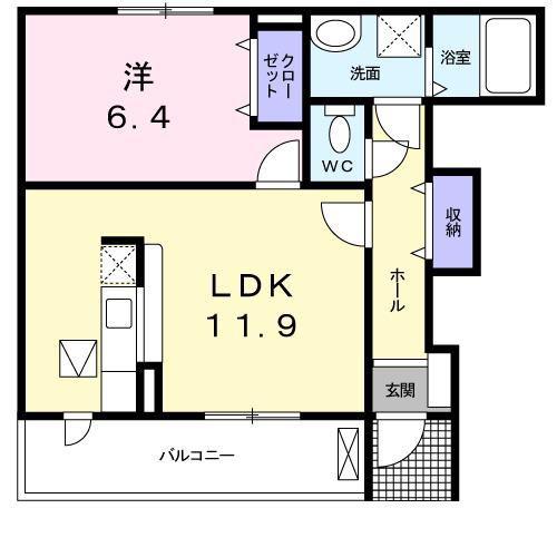 カーサ セレノA(1LDK/1階)の間取り写真