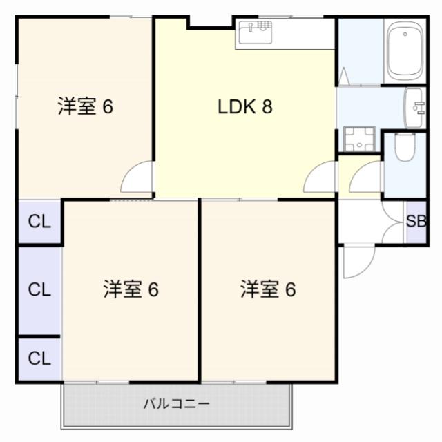 オークヒルズI(3DK/2階)の間取り写真