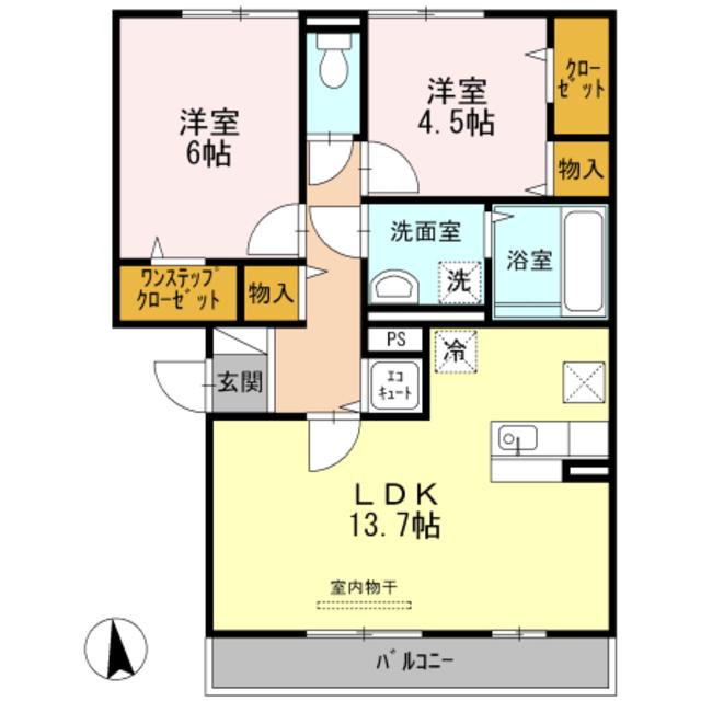 スウィート松本(2LDK/2階)の間取り写真