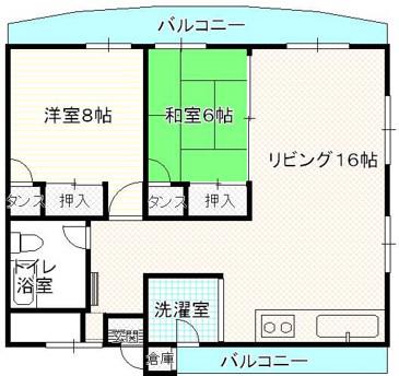 デイゴマンション(2LDK/3階)の間取り写真