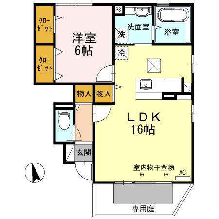 エトワール II棟(1LDK/1階)の間取り写真