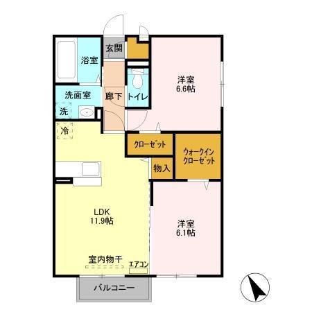 シュロス蒲地 B(2LDK/2階)の間取り写真