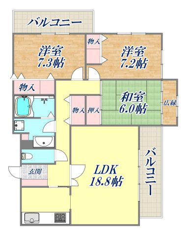 芦屋ガーデン(3LDK/4階)の間取り写真