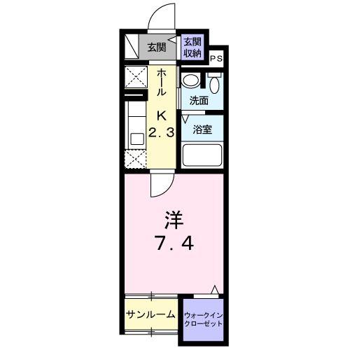 カームタウン(1K/1階)の間取り写真