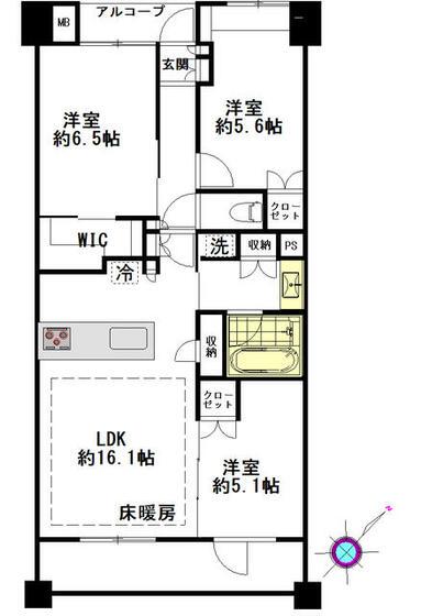 ドレッセ市が尾ザ・フロント(3LDK/4階)の間取り写真