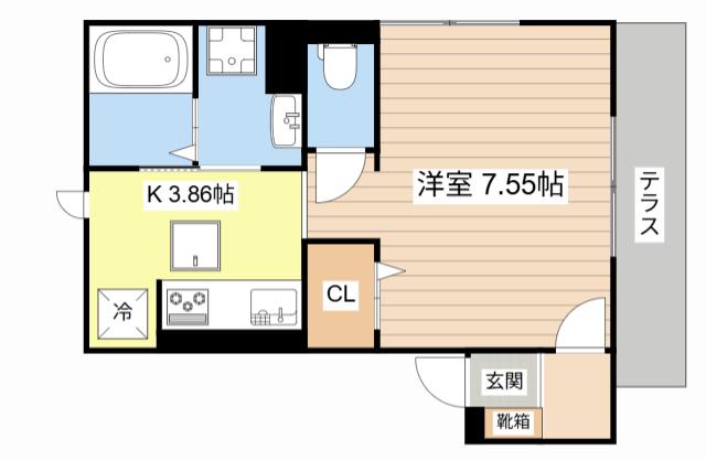 LA VILLA五個荘(1K/1階)の間取り写真