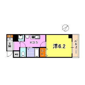 スワンズ神戸三宮イースト(1K/6階)の間取り写真