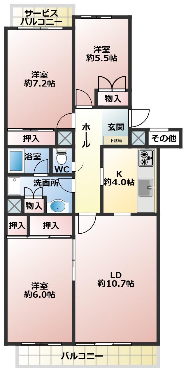 エシール磯子(3LDK/2階)の間取り写真