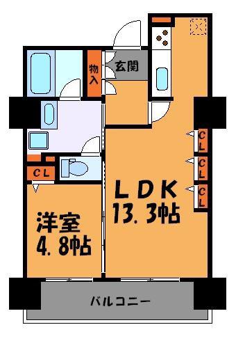 天神プレイスウエスト(1LDK/8階)の間取り写真