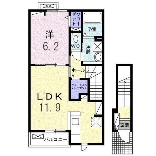 プルミエール 春 I(1LDK/2階)の間取り写真
