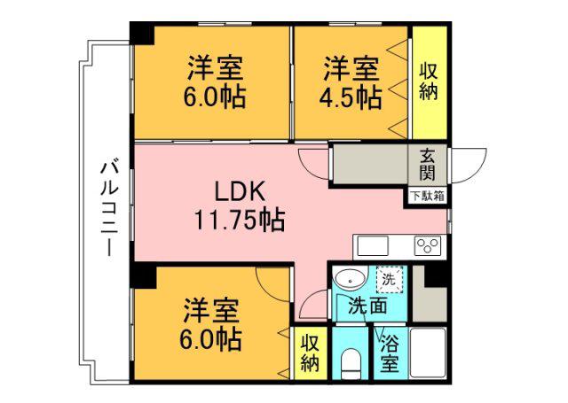 ユニテタワラ(3LDK/5階)の間取り写真