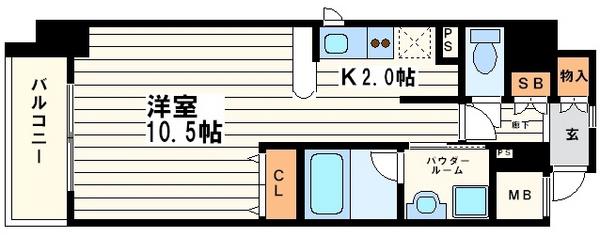 ブラービ上本町(1K/9階)の間取り写真