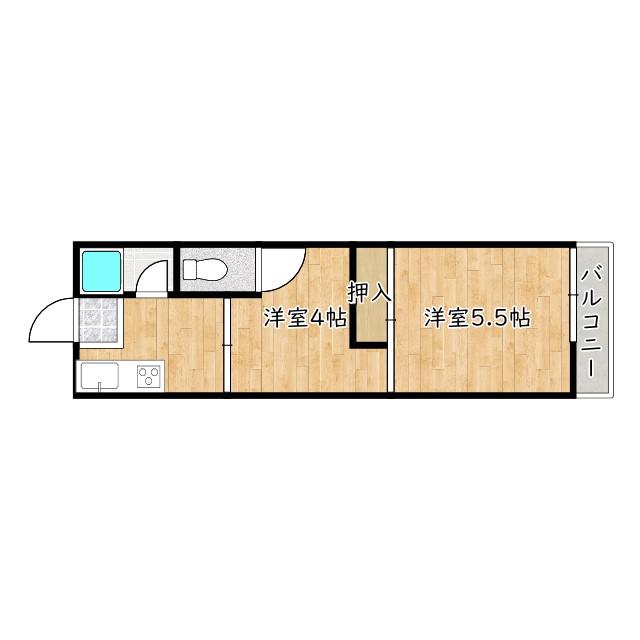 西取石Bハイツ(1K/2階)の間取り写真