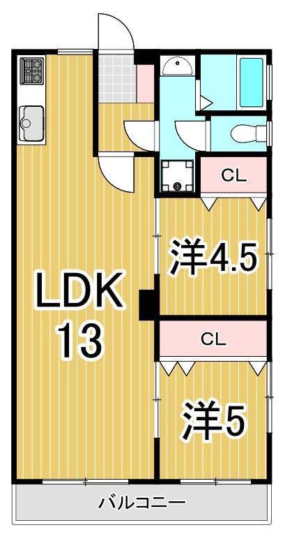第一大室マンション(2LDK/3階)の間取り写真