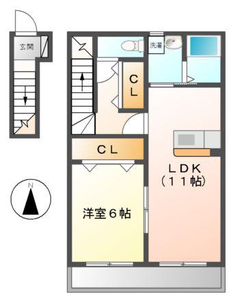 マリンハウス(1LDK/2階)の間取り写真