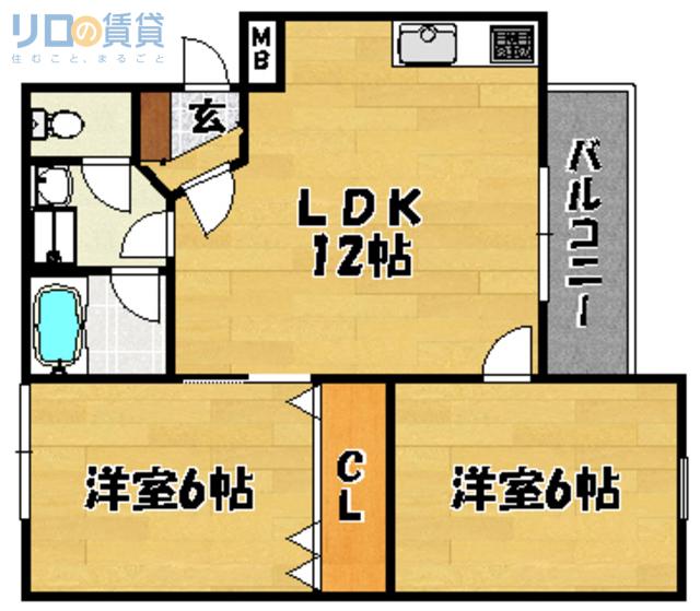 パティオ小松(2LDK/2階)の間取り写真