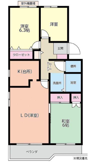 東建ニューハイツ海老名 1号棟(3LDK/1階)の間取り写真