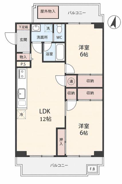 荘苑南伏見(2LDK/4階)の間取り写真