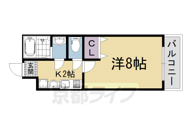 フラッティ西大路花屋町(1K/1階)の間取り写真