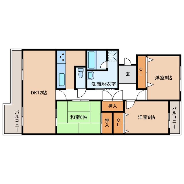 サン梅ノ木沢A棟(3LDK/1階)の間取り写真