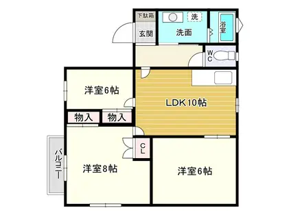 サンエル城野(3LDK/2階)の間取り写真