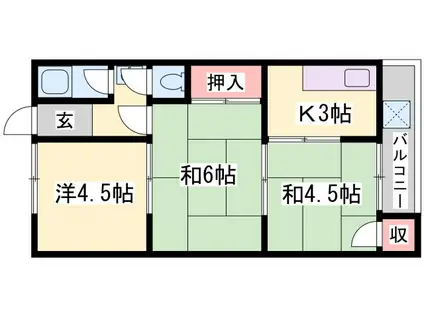 パールハイツ(3K/2階)の間取り写真
