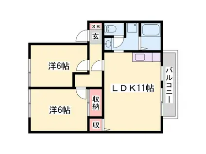 サンハイム下手野B棟(2LDK/1階)の間取り写真