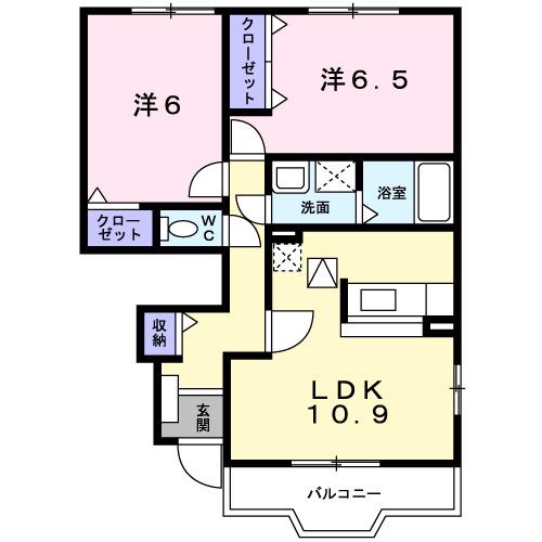 アルカンシェルC(2LDK/1階)の間取り写真