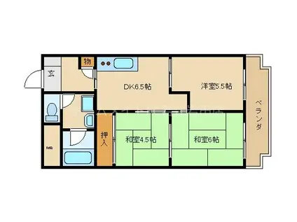 花園マンション巽(3DK/4階)の間取り写真