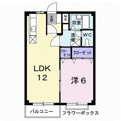 エルディム川善(1LDK/2階)の間取り写真