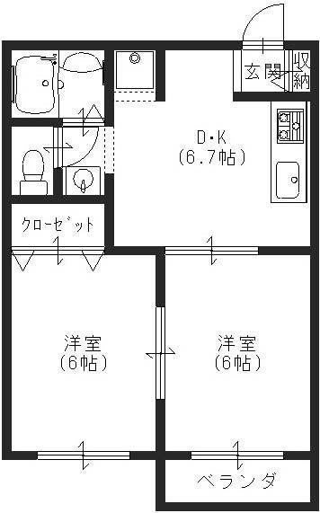 リバーハウス(2DK/1階)の間取り写真
