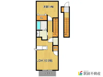 オリエントハイツII B棟(1LDK/2階)の間取り写真