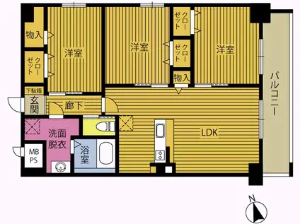 プロスペリタ宗方(3LDK/4階)の間取り写真