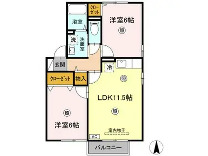 メゾン・フルール B(2LDK/2階)の間取り写真