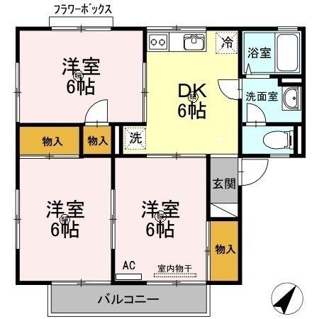 セジュールよしみつ B棟(3DK/2階)の間取り写真