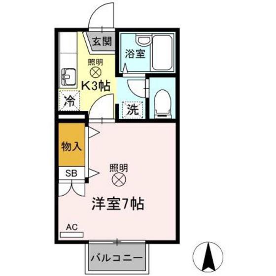 サンシャインパレスA/B B棟(1K/2階)の間取り写真