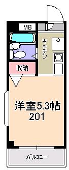 スカイハイム松井(ワンルーム/2階)の間取り写真