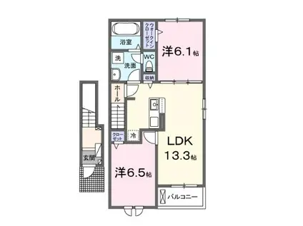 伊予鉄道郡中線 新川駅(愛媛) 徒歩8分 2階建 築1年(2LDK/2階)の間取り写真