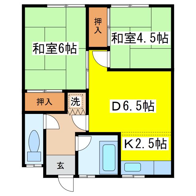 プライム鳥取(2DK/2階)の間取り写真