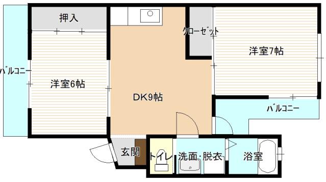 第1角谷ハイム(2DK/3階)の間取り写真