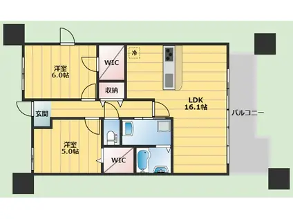 K FLAT(2LDK/3階)の間取り写真