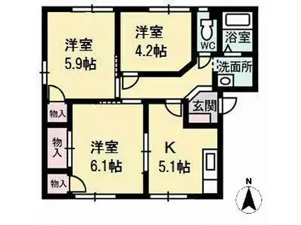 ハイマードA棟(3K/1階)の間取り写真