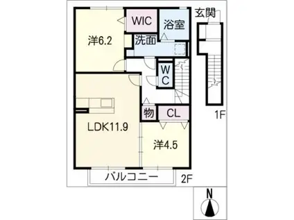 スカイブリッジ(2LDK/2階)の間取り写真