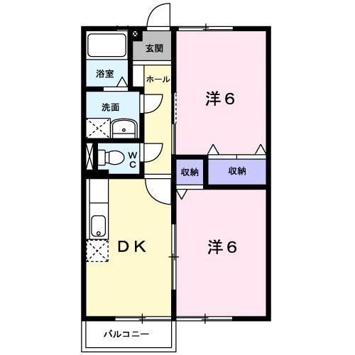 メゾン浜郷 B棟(2DK/1階)の間取り写真